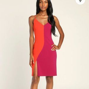 Perfect Duo Coral Red and Purple Color Block Bodycon Mini Dress Perfect Duo Cor